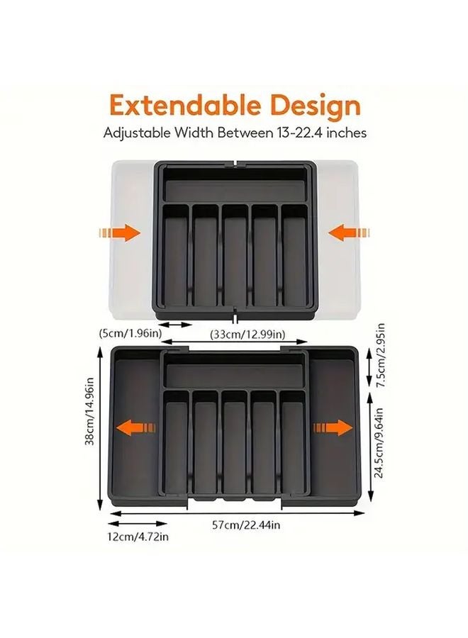 White Adjustable Cutlery Drawer Organizer Retractable Rack Kitchen Utensil Storage Box - Image 2